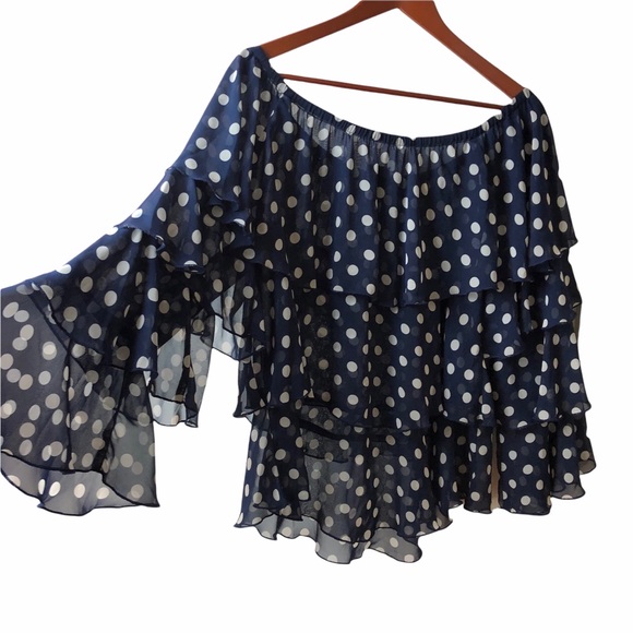 Show me your mumu off the shoulder top S small polka dot chi chi bell sleeve - Picture 13 of 13